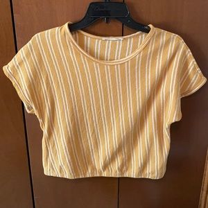 (M) 70s style crop-top / Mustard Yellow & White